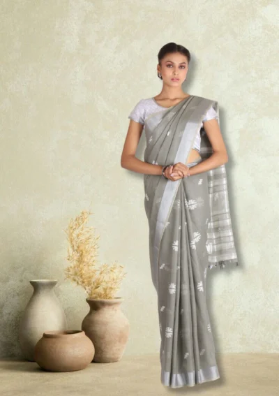 Grey Woven Design Linen Saree