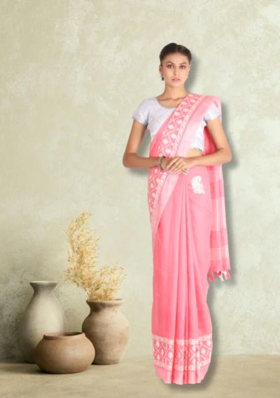 Pink Modish Work Linen Saree
