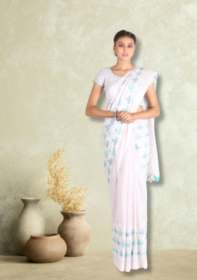Off White Flawless Work Linen Saree