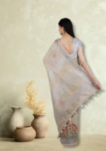 Cream Modish Work Linen Saree