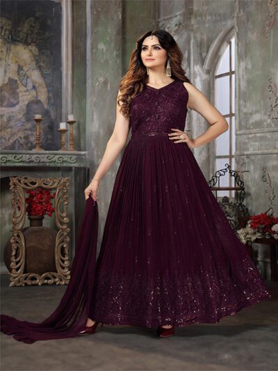 Kajree Maroon Georgette Gown with Embellished work