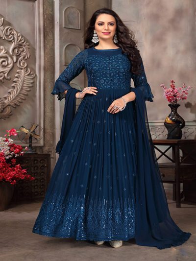 Kajree Blue Georgette Gown with Embellished work