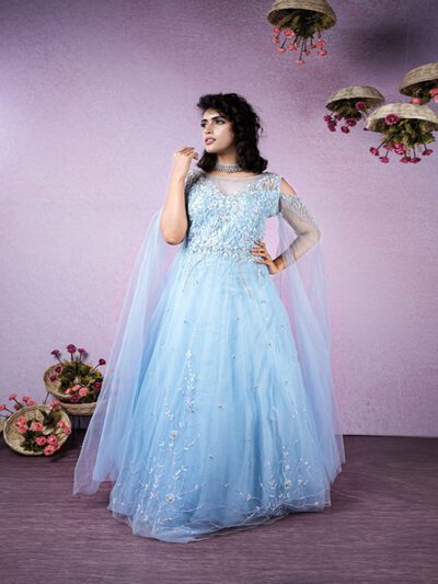 Kajree Blue Net Designer Gown