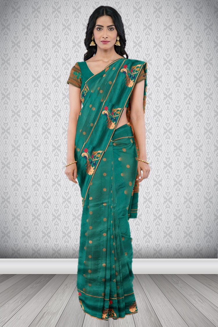 Gold Kanchipuram Silk Dark Green Paithani Saree – SHANGRILA DESIGNER