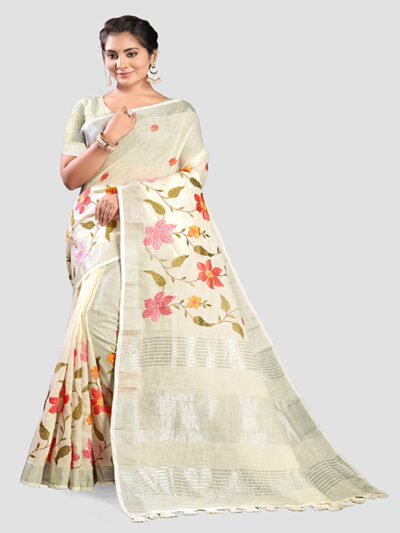 Kajree Linen Embroidered Saree