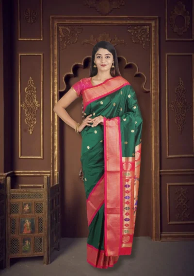 Green Paithani Semi Silk Saree